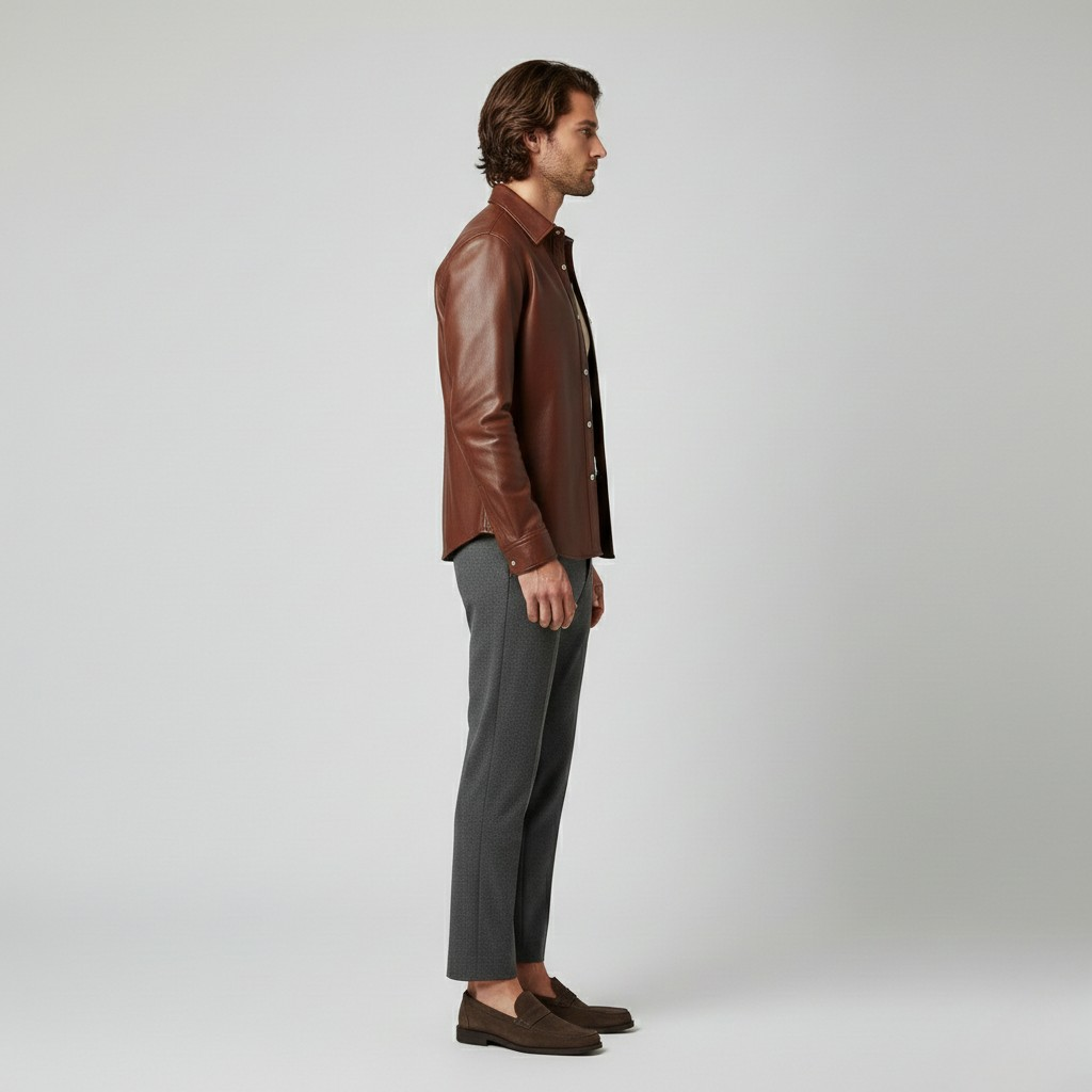 Veste chemise en cuir boutonnée