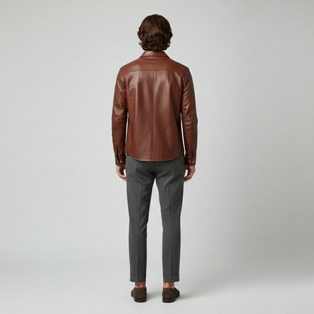 Veste chemise en cuir boutonnée