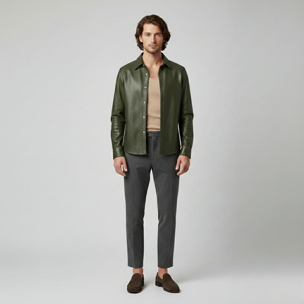 Veste chemise en cuir boutonnée