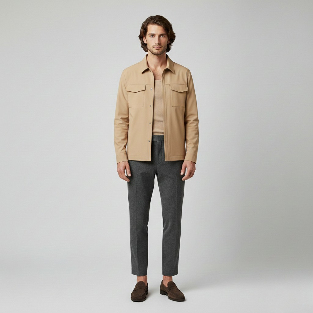 Veste chemise en cuir boutonnée