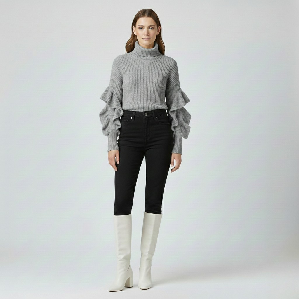 Pull à col roulé avec manches à volants