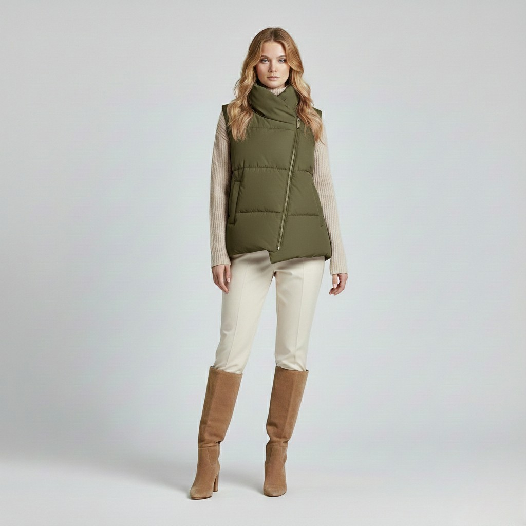 Asymmetrical Zip Puffer Vest
