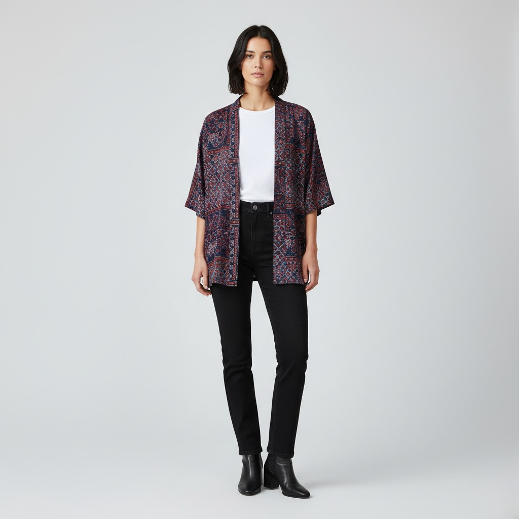 Veste kimono imprimée ouverte sur le devant