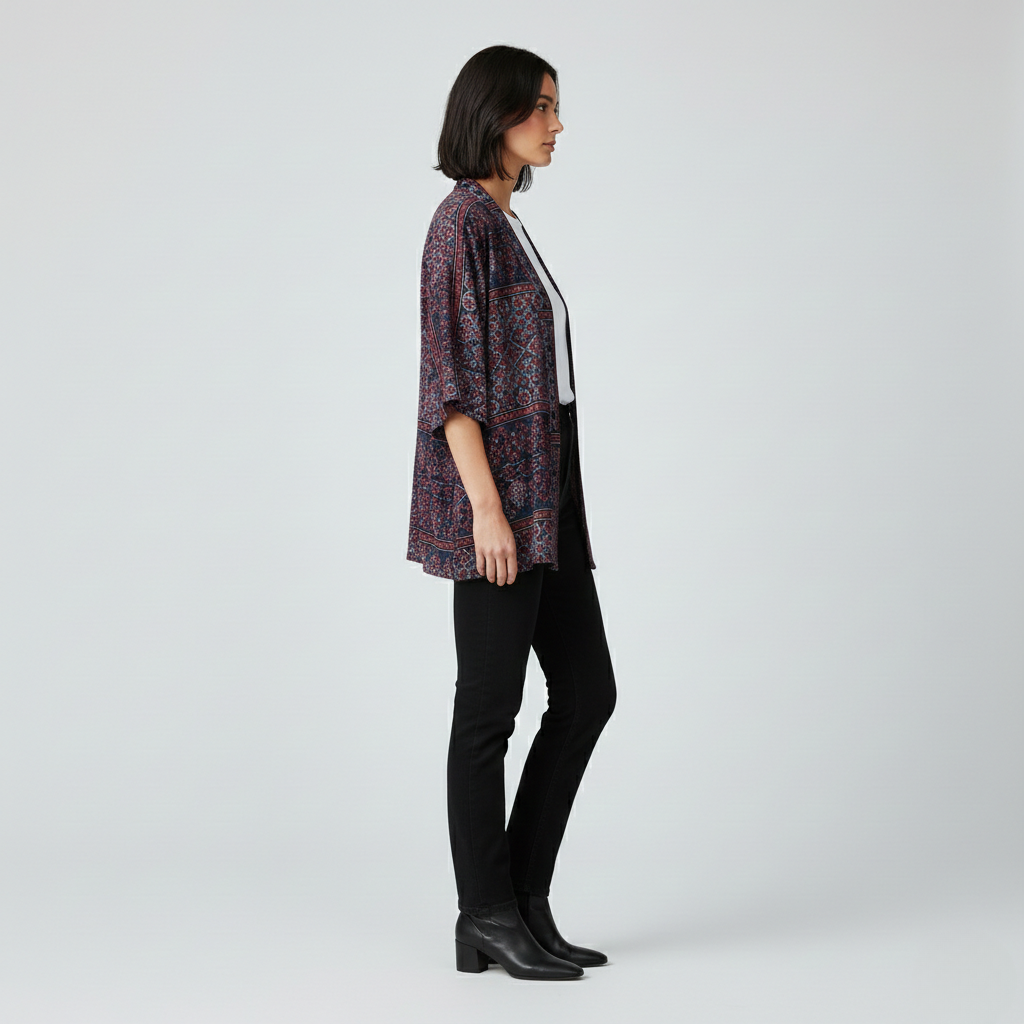 Veste kimono imprimée ouverte sur le devant