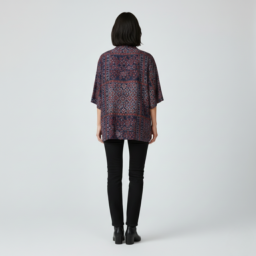 Veste kimono imprimée ouverte sur le devant