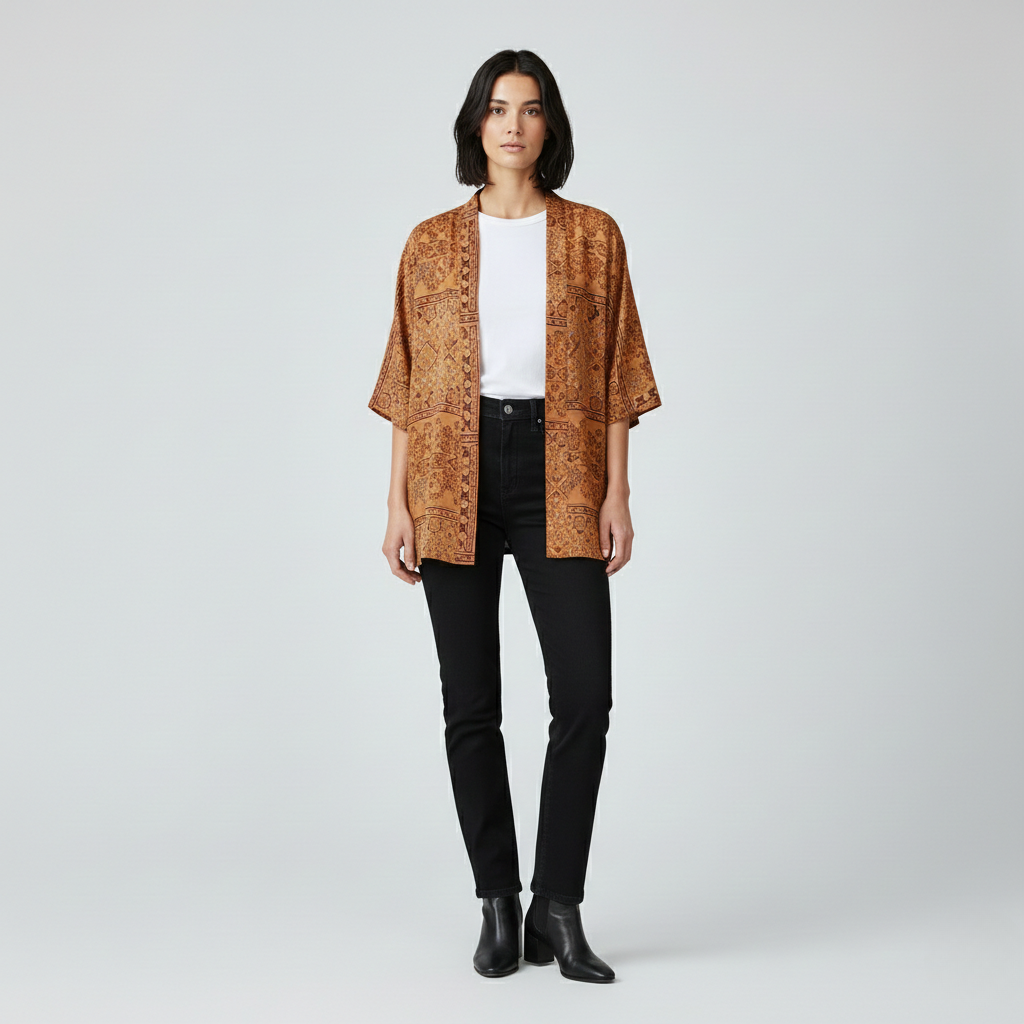 Veste kimono imprimée ouverte sur le devant