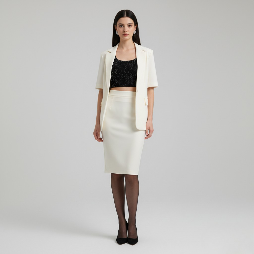 Ensemble blazer et jupe ajustés à manches courtes
