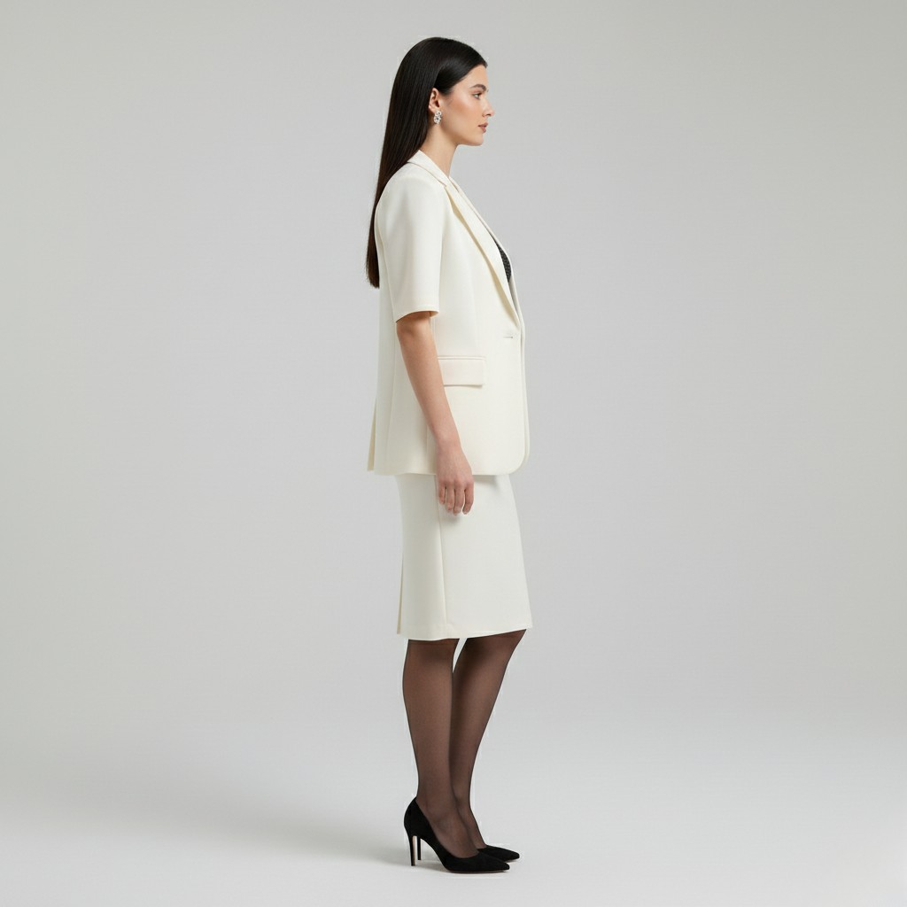 Ensemble blazer et jupe ajustés à manches courtes