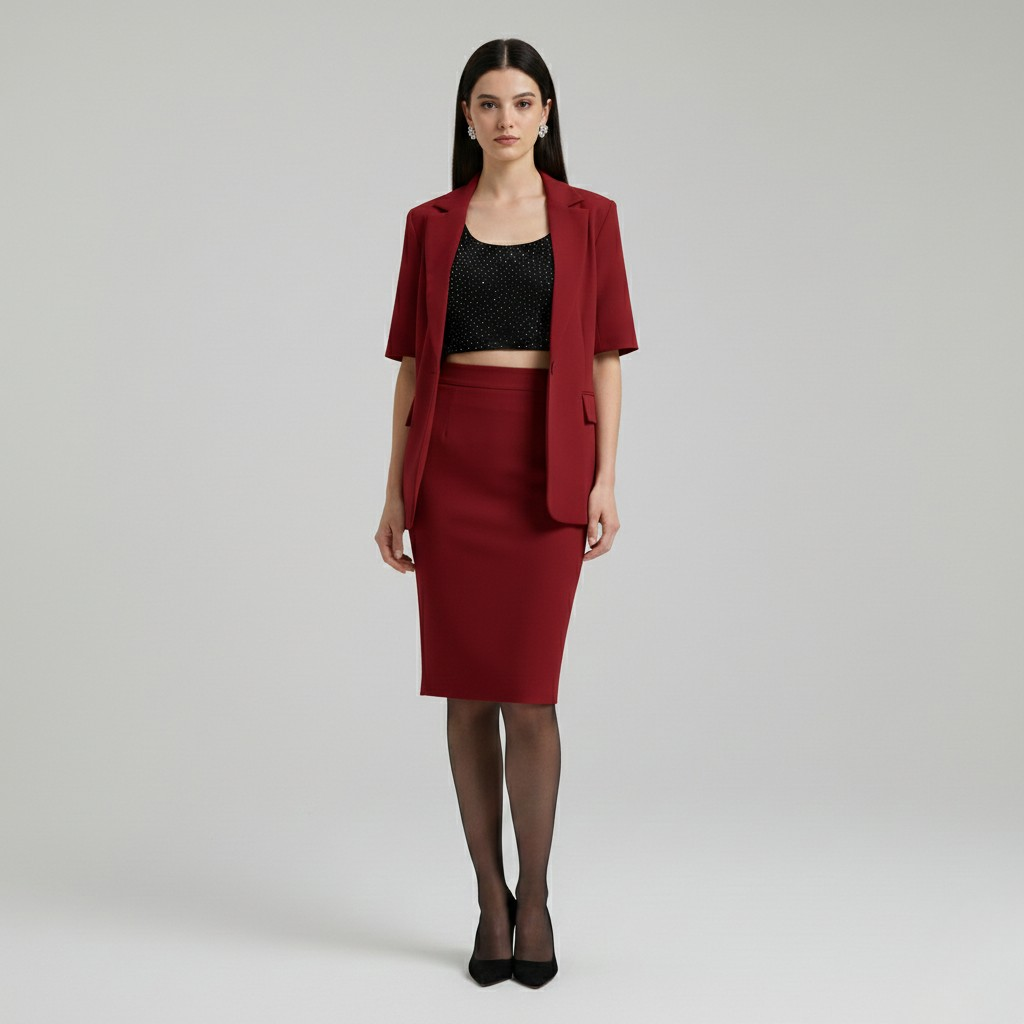 Ensemble blazer et jupe ajustés à manches courtes