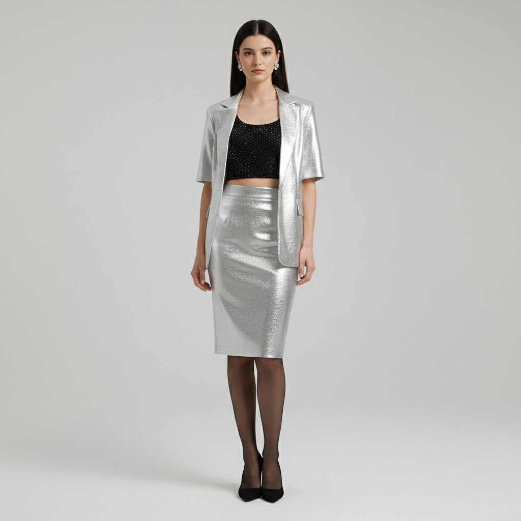 Ensemble blazer et jupe ajustés à manches courtes