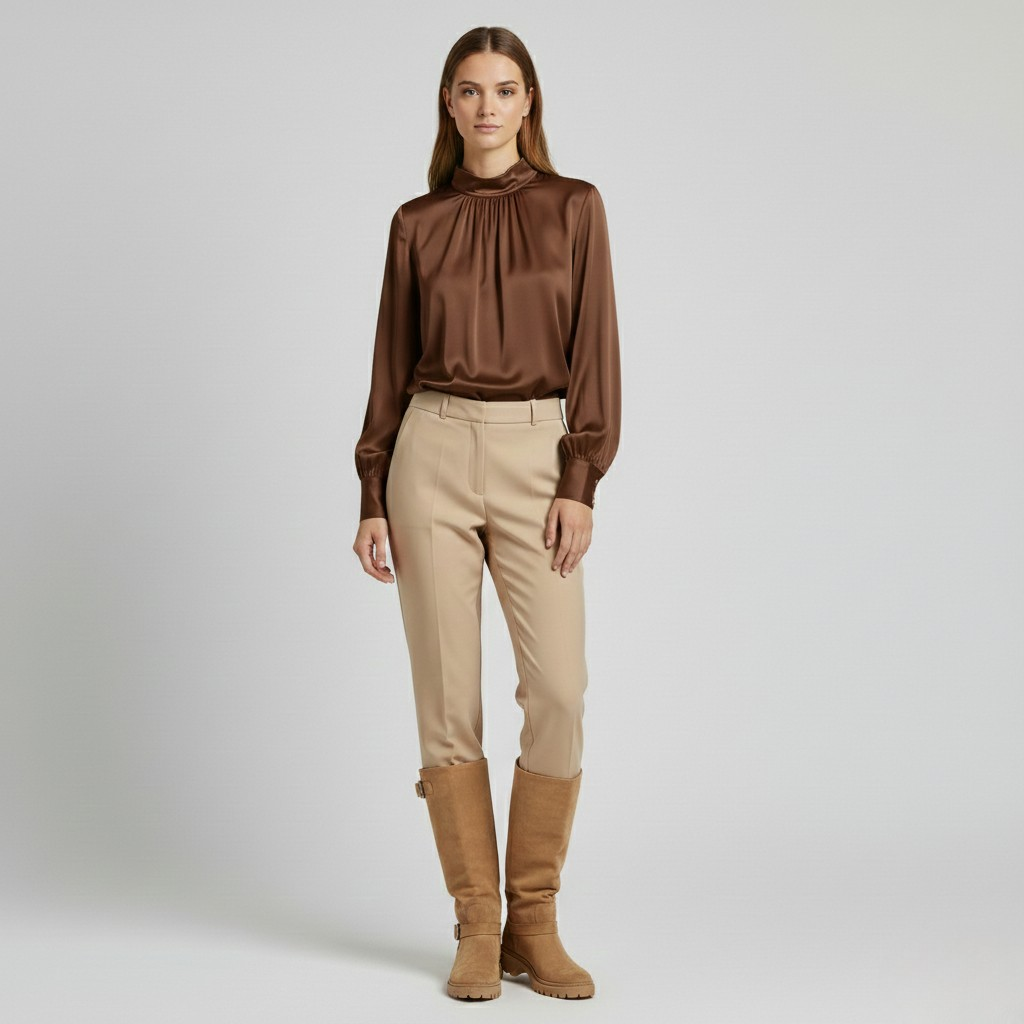 Blouse en satin à col montant