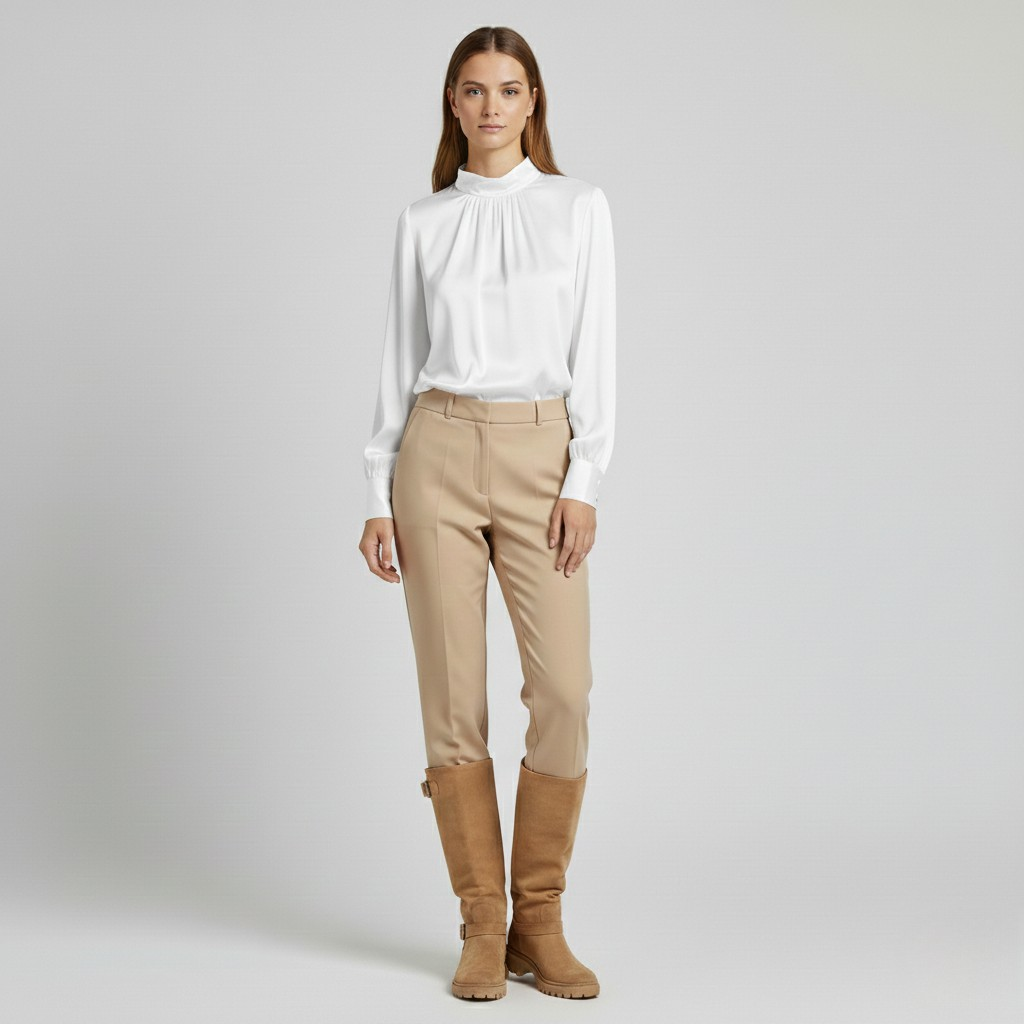 Blouse en satin à col montant