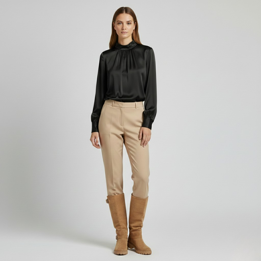 Blouse en satin à col montant