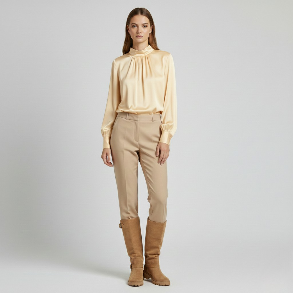 Blouse en satin à col montant