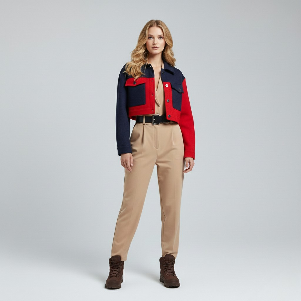 Cropped Color-Block Utility Jacket